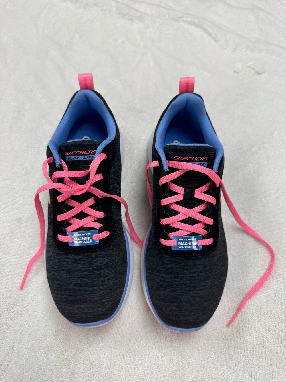 Ladies Skechers Black Athletic Sneakers with Pink Laces
